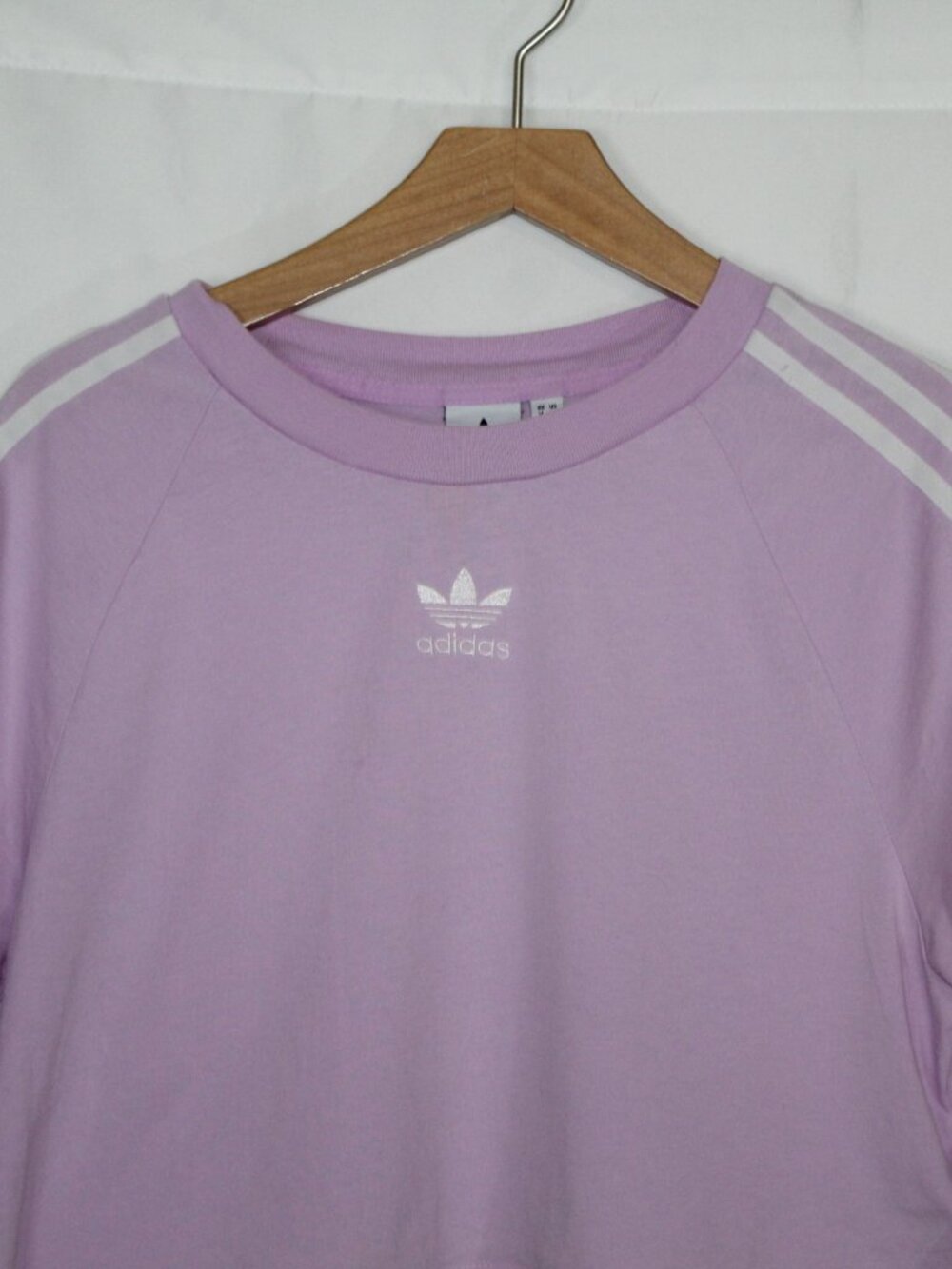 Adidas purple crewneck crop top trefoil embroidered short sleeve tee shirt - Picture 3 of 9